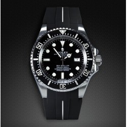 Rubber watch strap M107 - Rubber B - black with white line