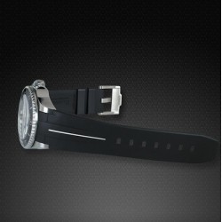 Horlogeband van rubber M107 - Rubber B - zwart met witte lijn