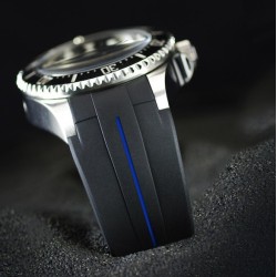 Rubber watch strap M107 - Rubber B - black with blue line