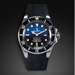 Horlogeband van rubber M107 - Rubber B - zwart met blauwe lijn