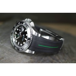 Horlogeband van rubber M107 - Rubber B - zwart met groene lijn