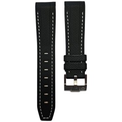 Textured Rubber Strap for Omega MoonSwatch - Kronokeeper - Black with White Stitching