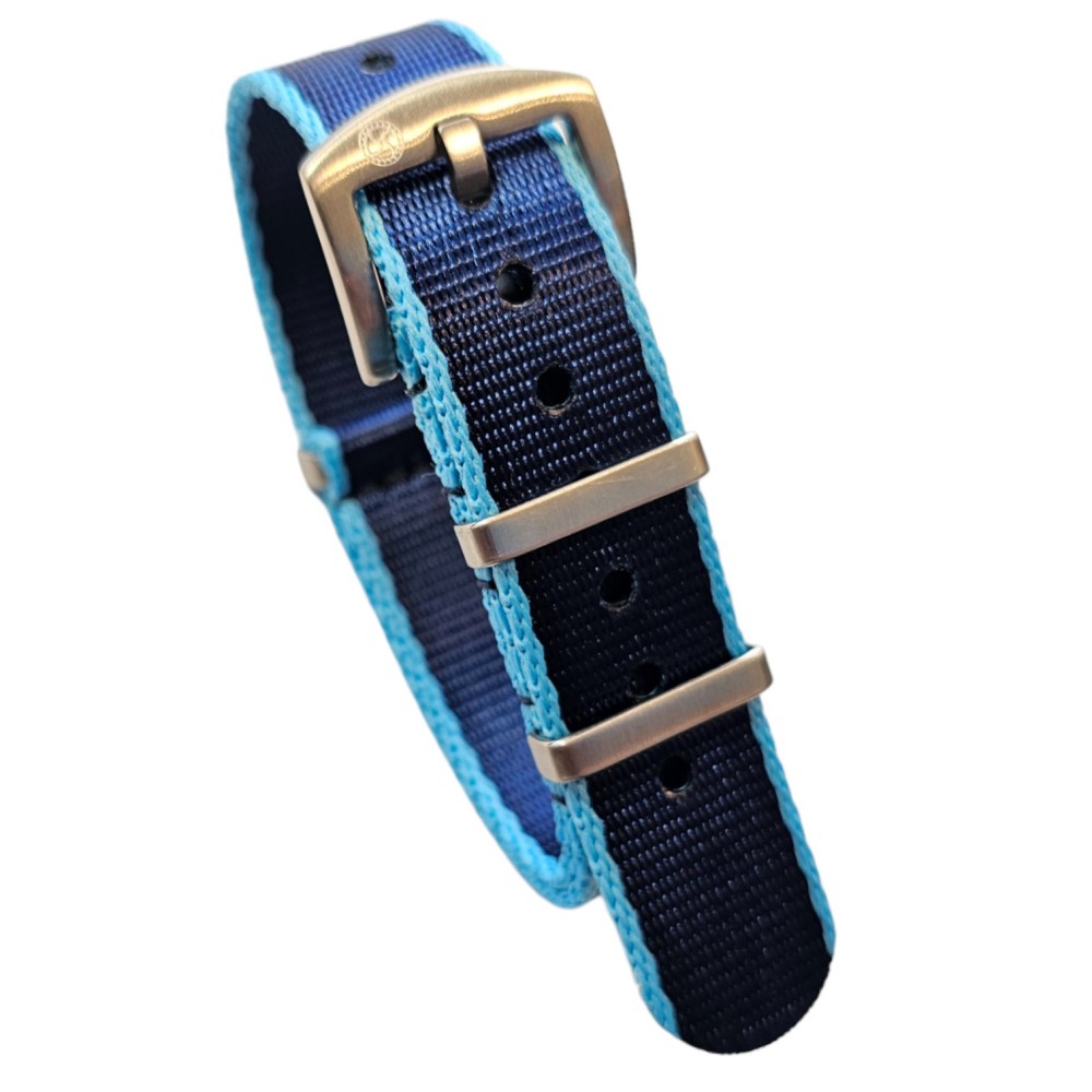 Nato Seat Belt Nylon Strap – Kronokeeper – Navy and Light Blue