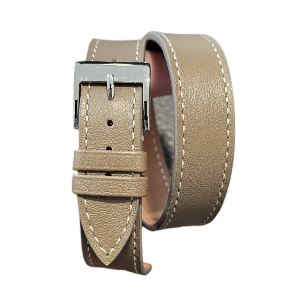 Bracelet double tour en cuir de veau Nappa  - Lic Leather - taupe