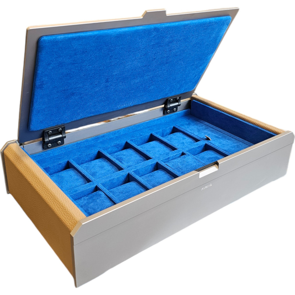 Watch Box for 10 Watches and Accessories – Aluminium and Leather – Aubliq