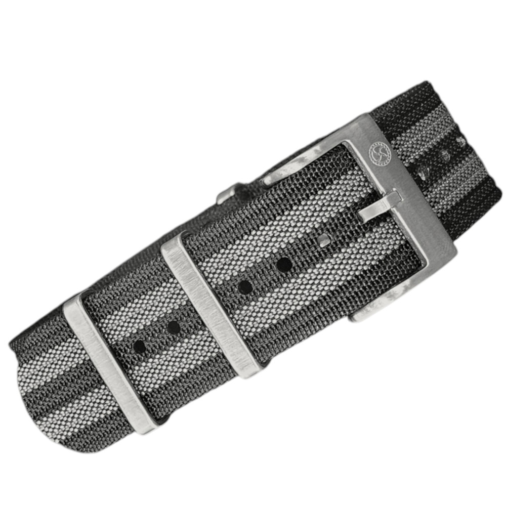 Ribbed Nylon Nato Strap – Kronokeeper – James Bond Edition - Black and Grey