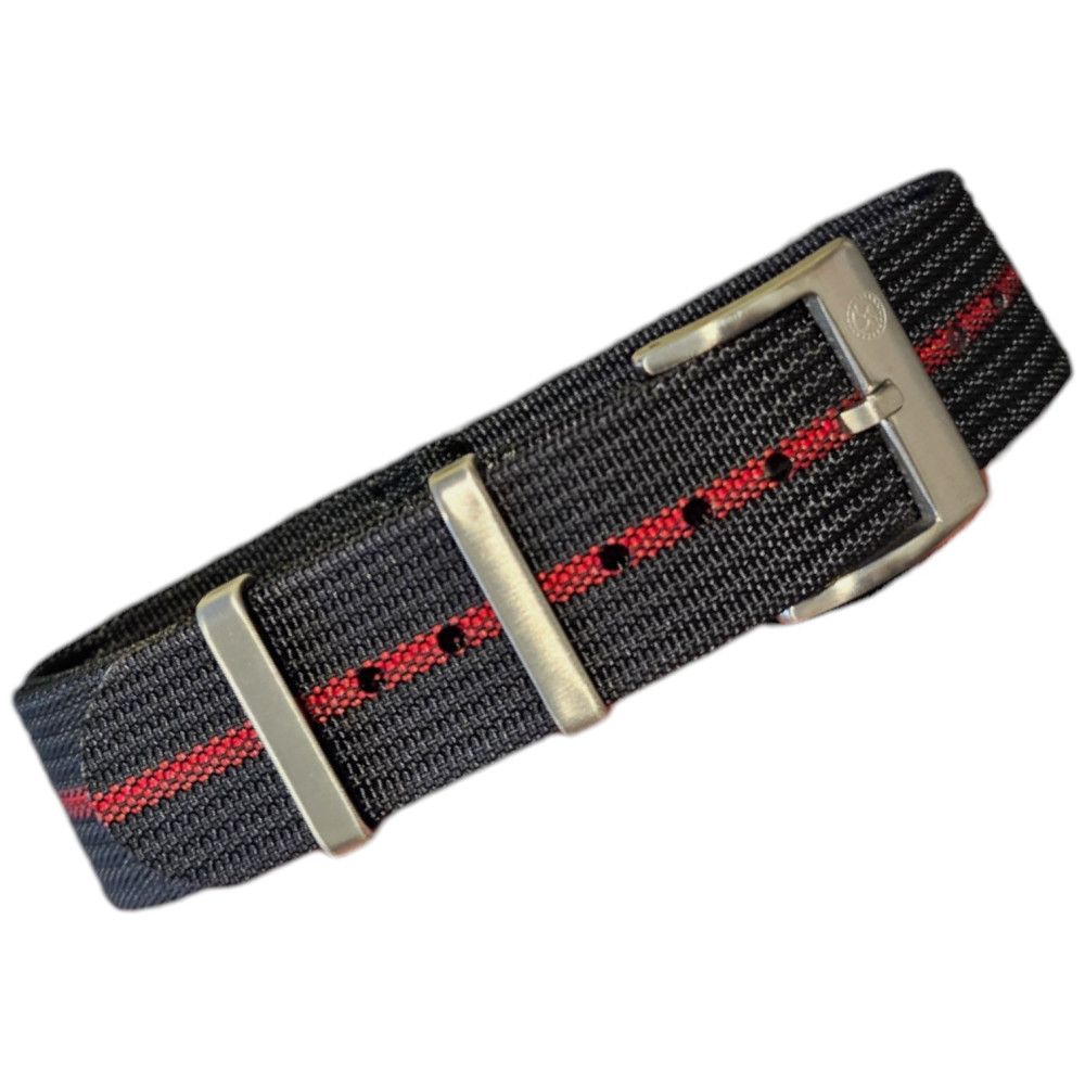 Ribbed Nylon Nato Strap – Kronokeeper – Black and Red