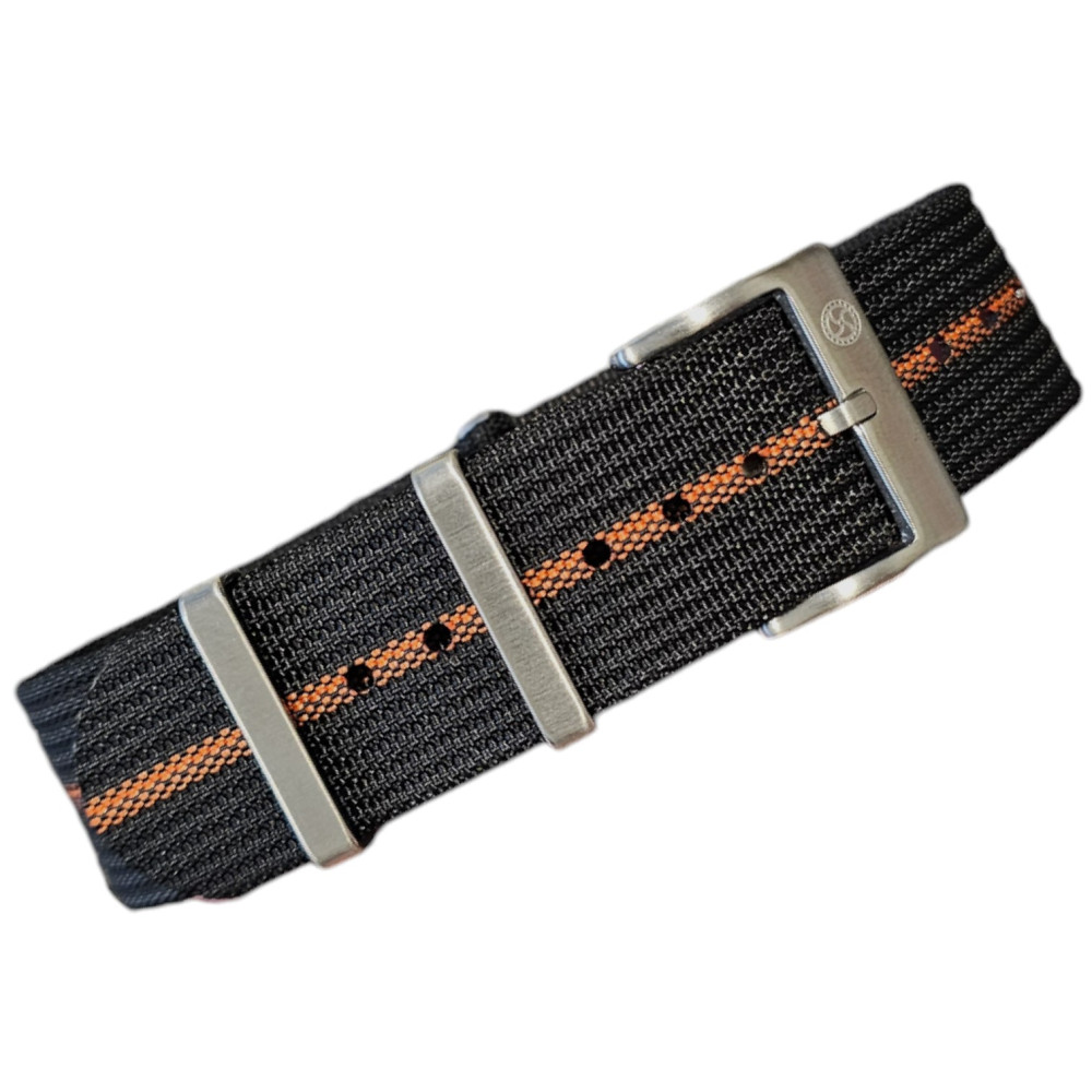Geribde Nylon Nato Band – Kronokeeper – Zwart en Oranje