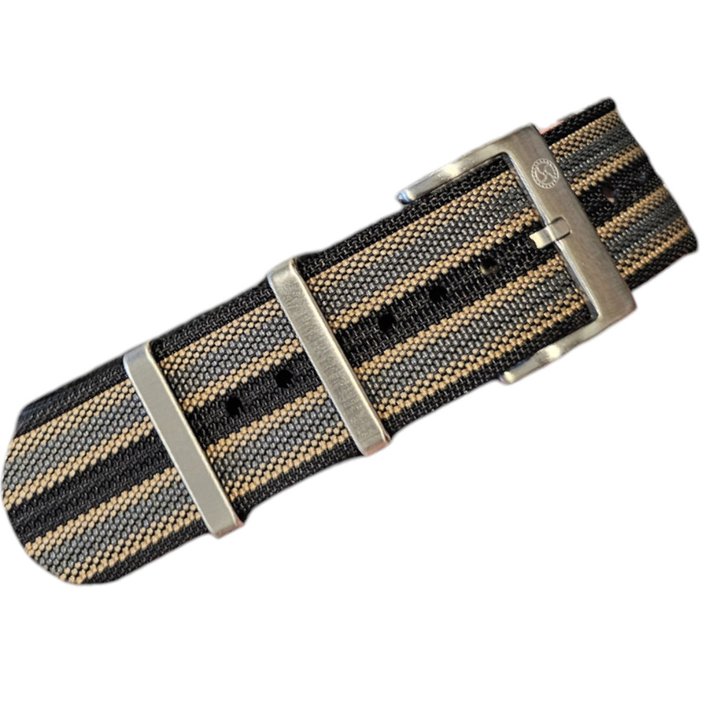 Bracelet Nato nervuré en nylon – Kronokeeper – Édition James Bond – Noir kaki et gris