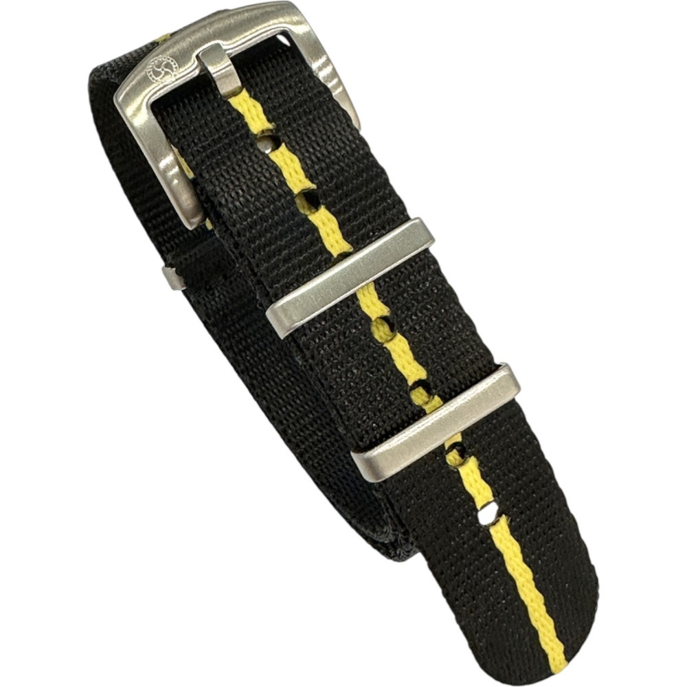 Nato Seat Belt-band in nylon – Kronokeeper – Zwart en geel