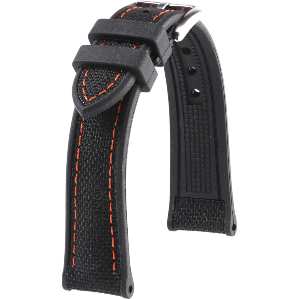 Rubber and Cordura Watch Strap - Marius - KronoKeeper - Black with Orange stitching