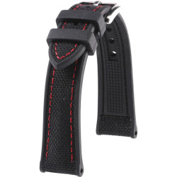 Rubber and Cordura Watch Strap - Marius - KronoKeeper - Black with Red stitching