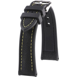 Rubber and Cordura Watch Strap - Marius - KronoKeeper - Black with yellow stitching