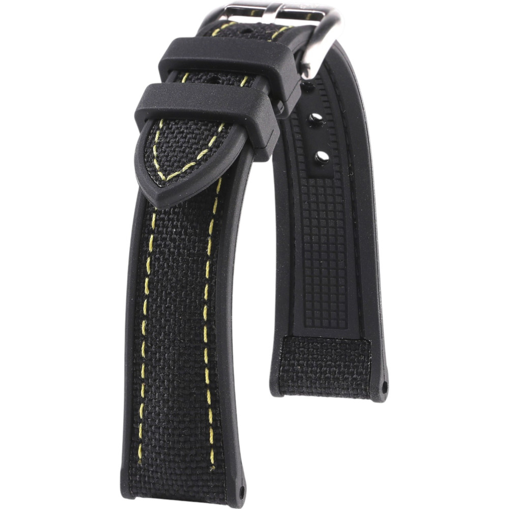 Rubber and Cordura Watch Strap - Marius - KronoKeeper - Black with yellow stitching