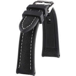 Rubber and Cordura Watch Strap - Marius - KronoKeeper - Black with White stitching