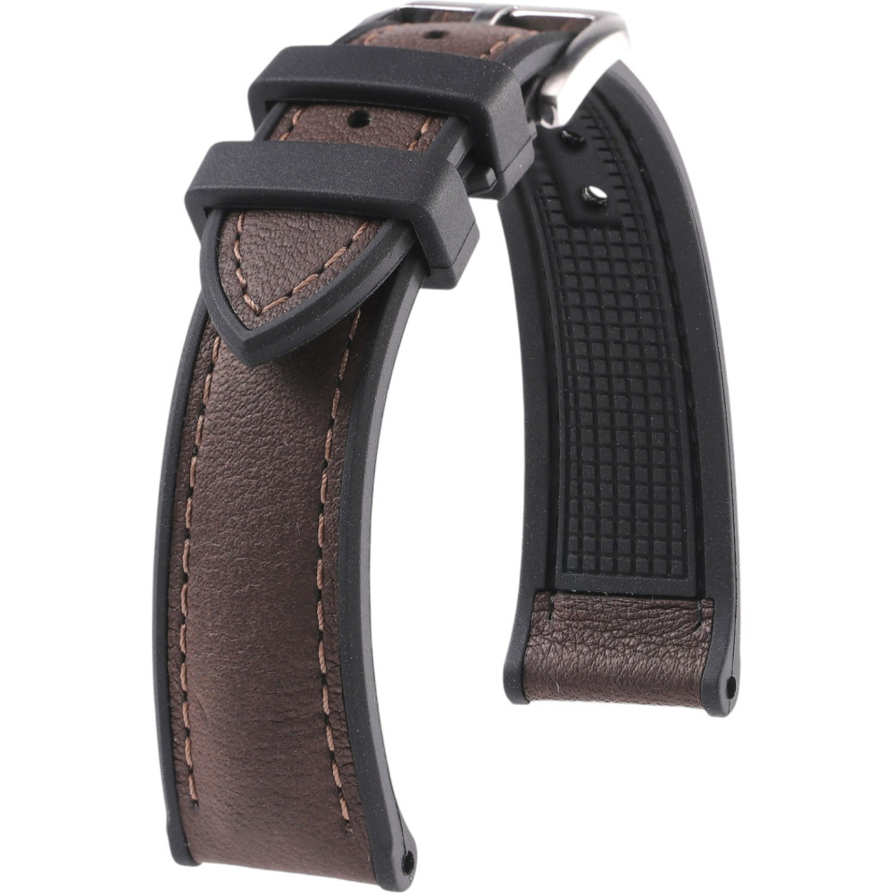 Rubberen en Leren Horlogeband - Godefroy - KronoKeeper - Chocolade