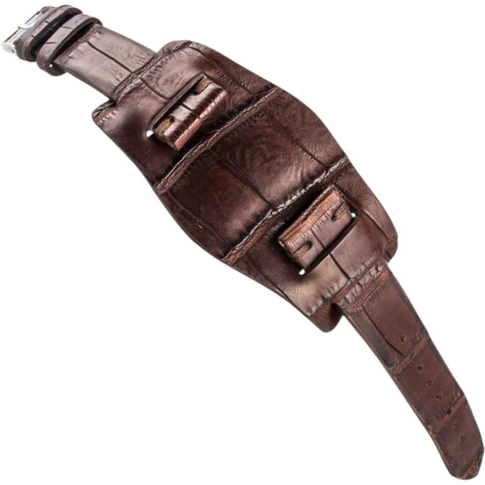 Bracelet Bund Vintage en cuir d’alligator marron foncé