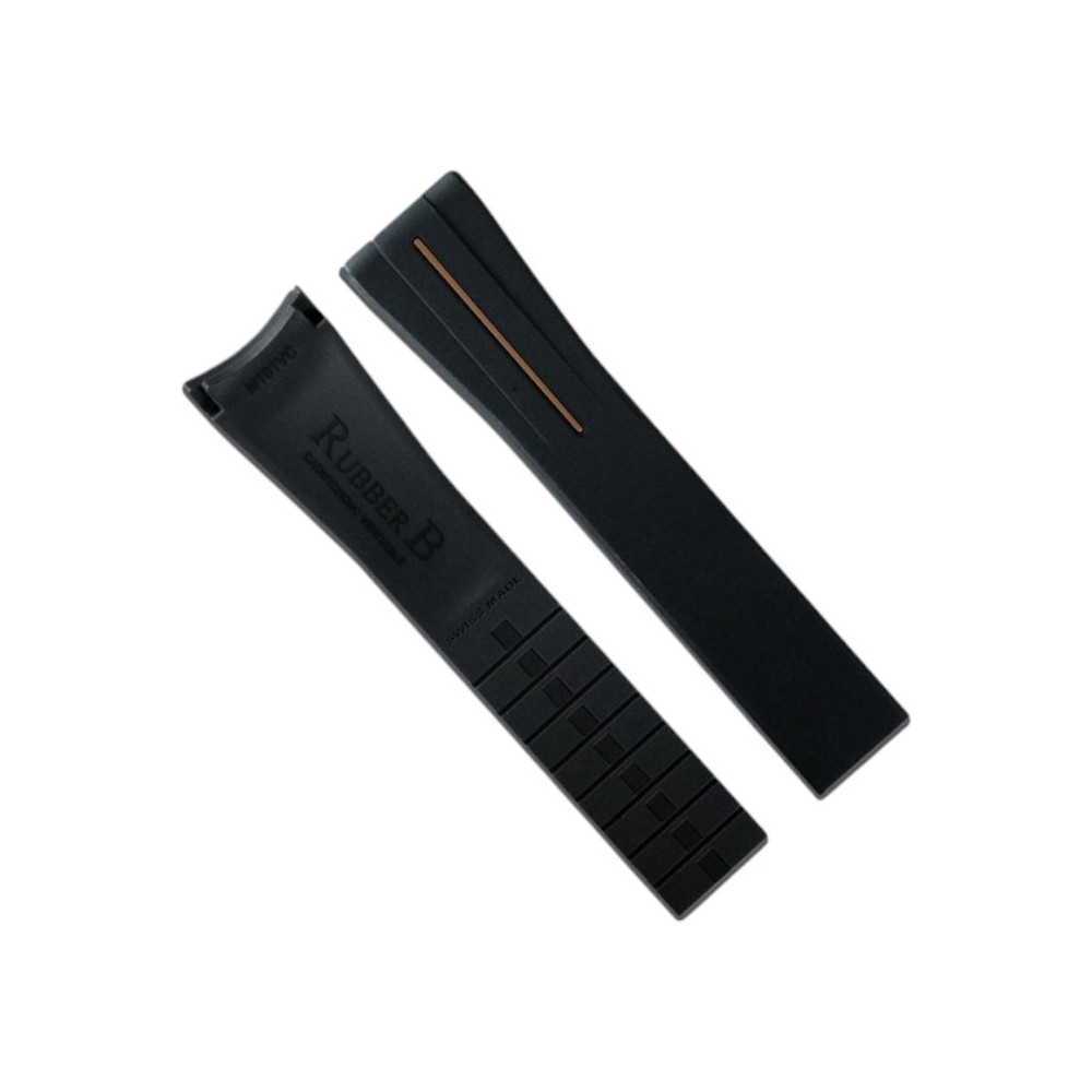 Rubber horlogeband M101 – Rubber B – Zwart met bruine lijn