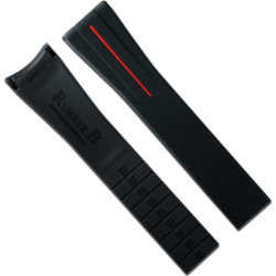 Rubber horlogeband M101 – Rubber B – Zwart met rode lijn