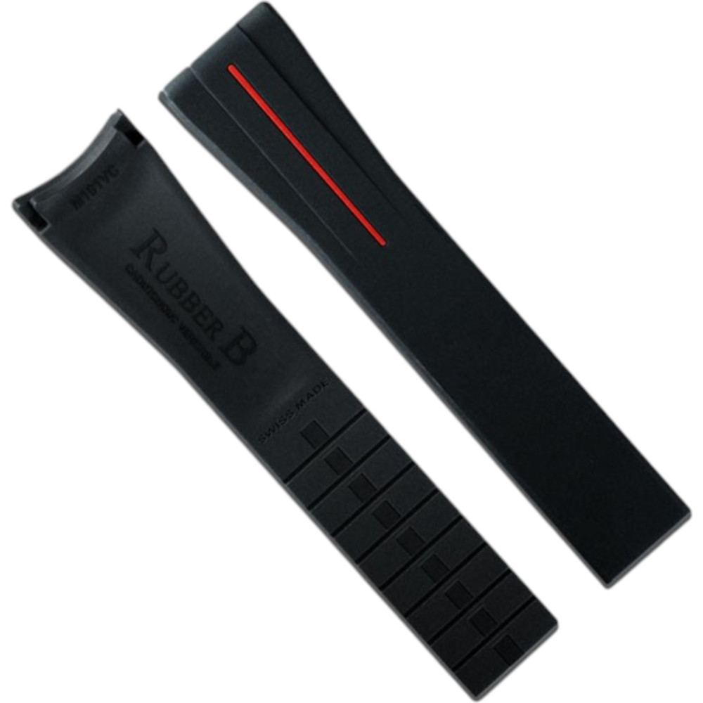 Rubber horlogeband M101 – Rubber B – Zwart met rode lijn