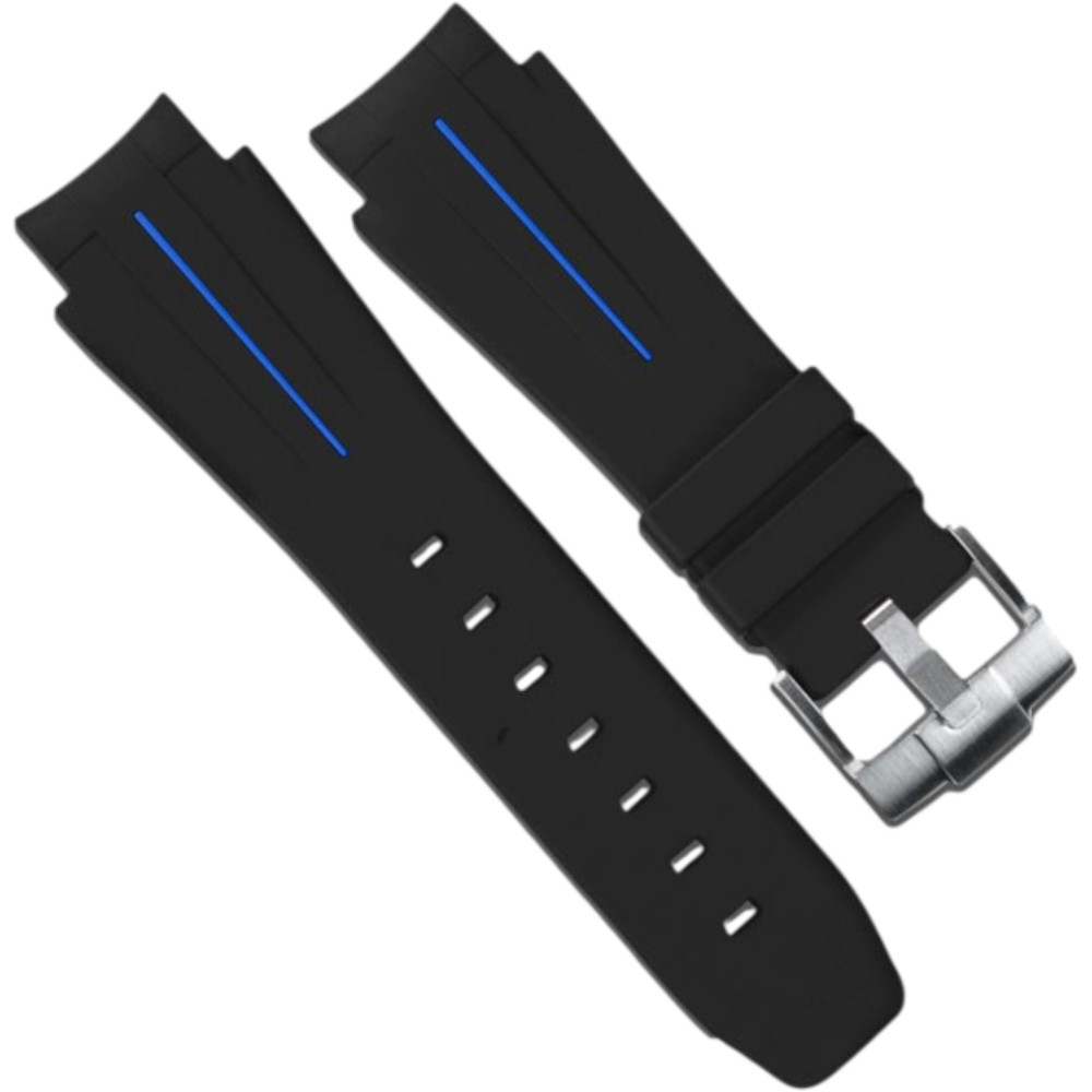 Rubber watch strap M107 - Rubber B - black with blue line