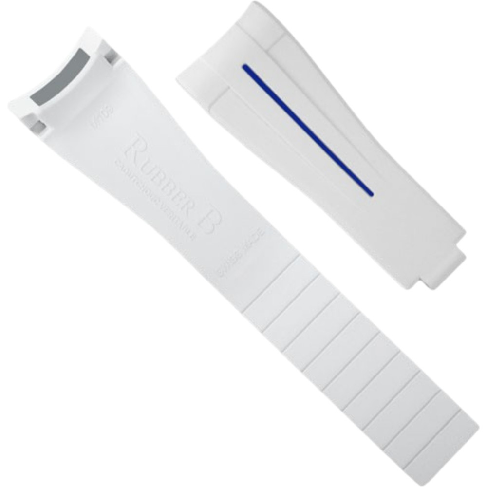 Rubber watch strap M109 – Rubber B – White with Blue Line