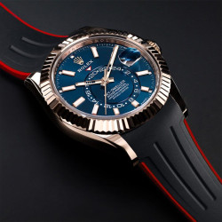 Rubber B Strap M111 Black/Redfor Sky-Dweller on Oyster Bracelet