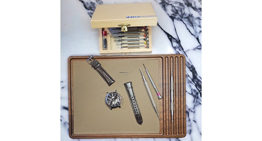 Rediscover Watch Strap Changing with our Walnut and Leather Tray