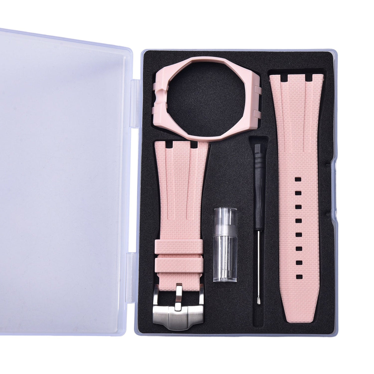 Bracelet caoutchouc et coque pour AP x Swatch Rose KronoKeeper – coffret complet avec bracelet, coque, boucle et outil