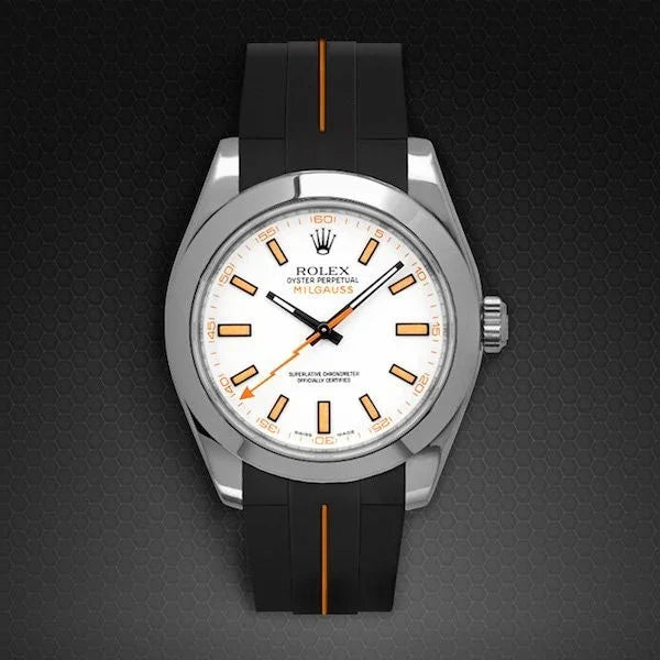 Bracelet en caoutchouc M115 – Rubber B – Noir ligne orange - détail