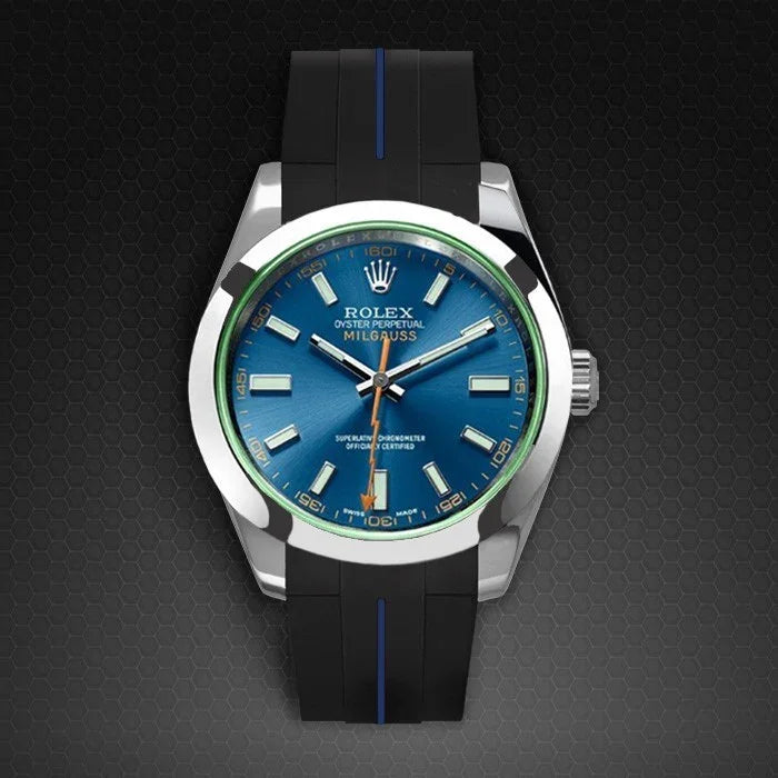 Bracelet en caoutchouc M115 – Rubber B – Noir ligne bleue - détail