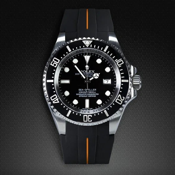 Bracelet en caoutchouc M107 - Rubber B - noir ligne orange - détail