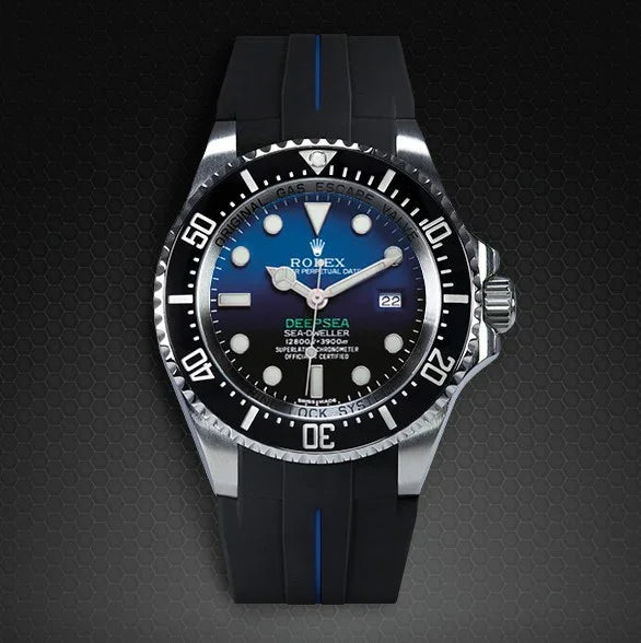 Bracelet en caoutchouc M107 - Rubber B - noir ligne bleue - vue 3