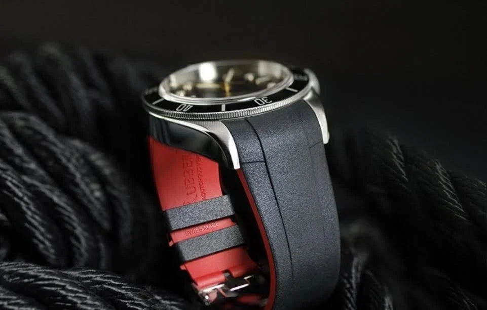RubberB bracelet T800 pour Tudor Noir/Rouge - vue 5