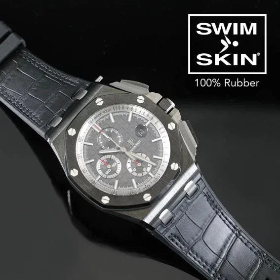 Bracelet RubberB APC44 Alligator SwimSkin Black - détail