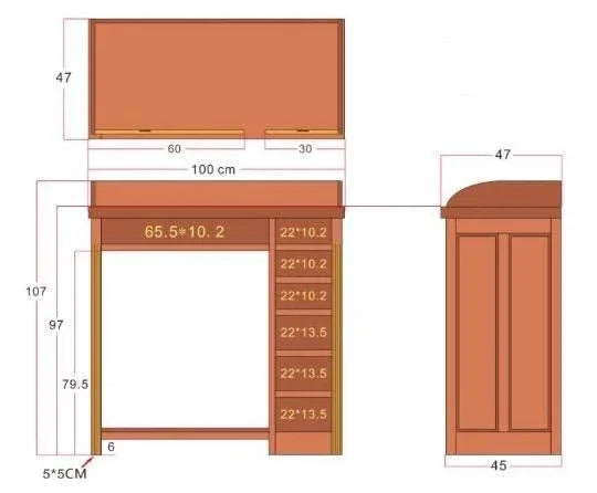 Établi d'horloger en bois de sapele - détail