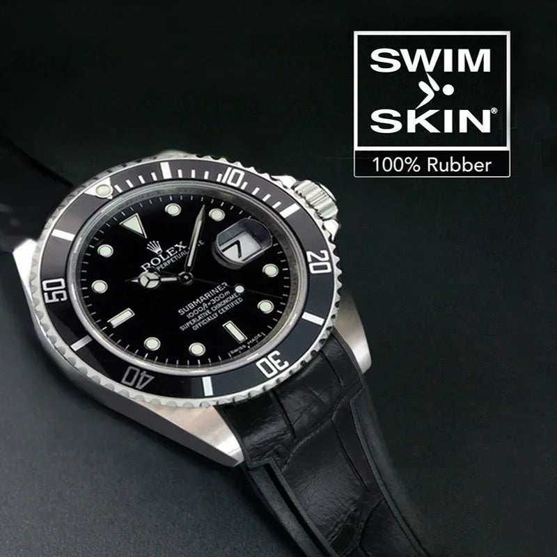 Bracelet en caoutchouc SK20 Alligator SwimSkin – Rubber B – Noir - détail