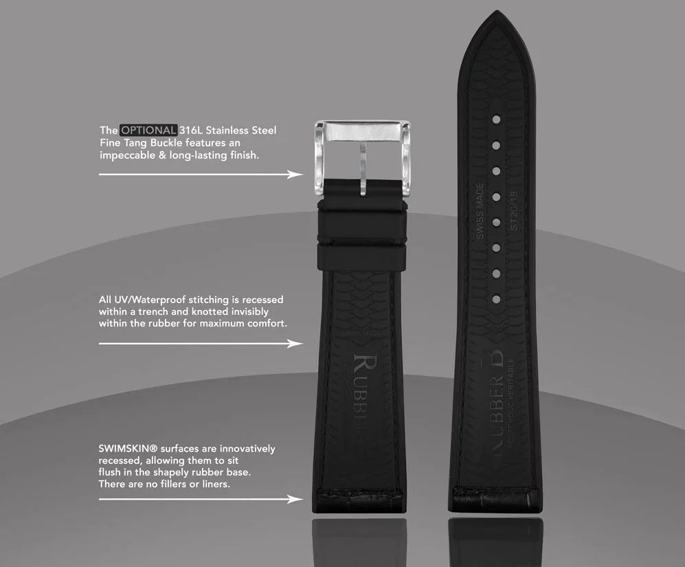 Bracelet en caoutchouc - Alligator SwimSkin ST20 - Rubber B - Noir - vue 9