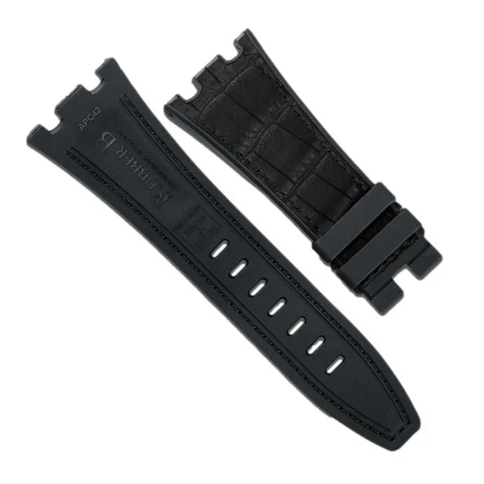 Bracelet RubberB APC42 Alligator SwimSkin Black - bracelet cuir alligator montre
