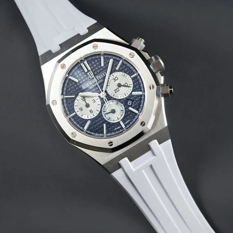 Bracelet RubberB APB41 blanc pour Audemars Piguet Royal Oak 41mm sur cuir o - bracelet caoutchouc montre