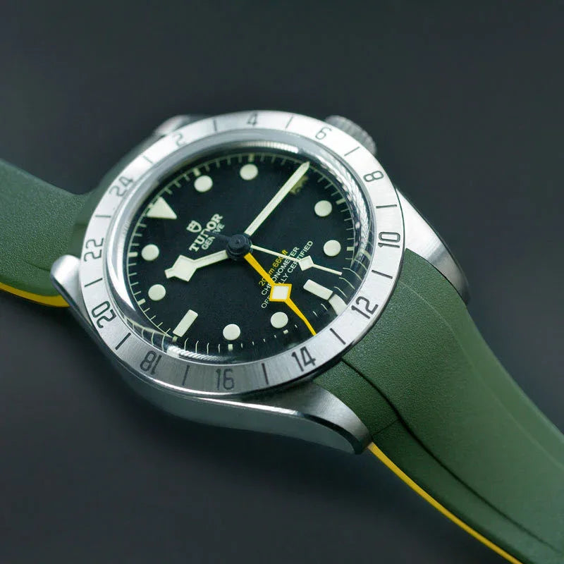Bracelet RubberB T807 for Tudor Military Green/Miltary Yellow - détail