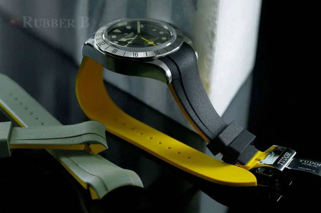 Bracelet RubberB T807 for Tudor Black/Miltary Yellow - vue 5