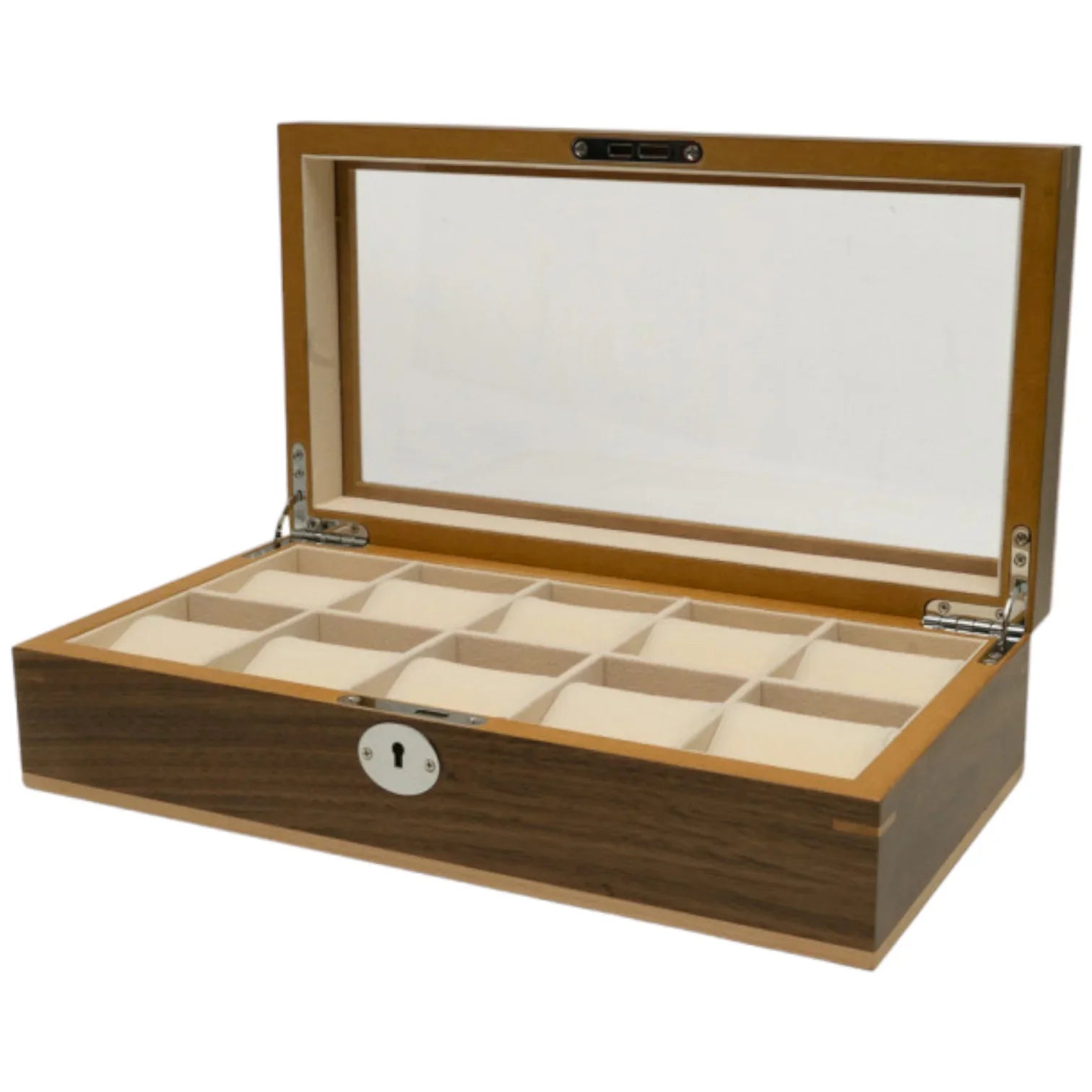 Clipperton - Coffret pour 10 Montres avec Couvercle en Verre - Bois Marron  - coffret montres