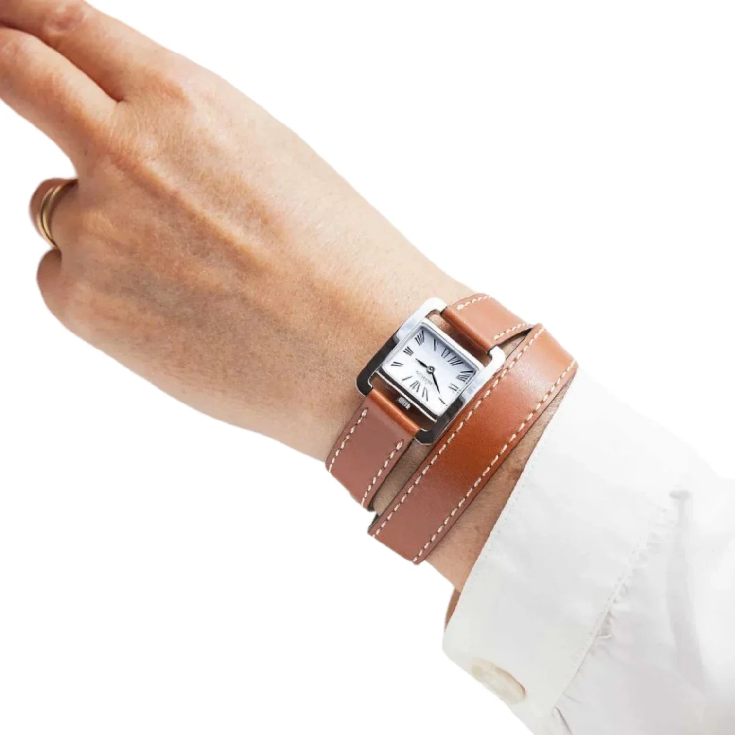 Bracelet Double Tour en cuir de veau Baranil - LIC Leather - Cognac - détail