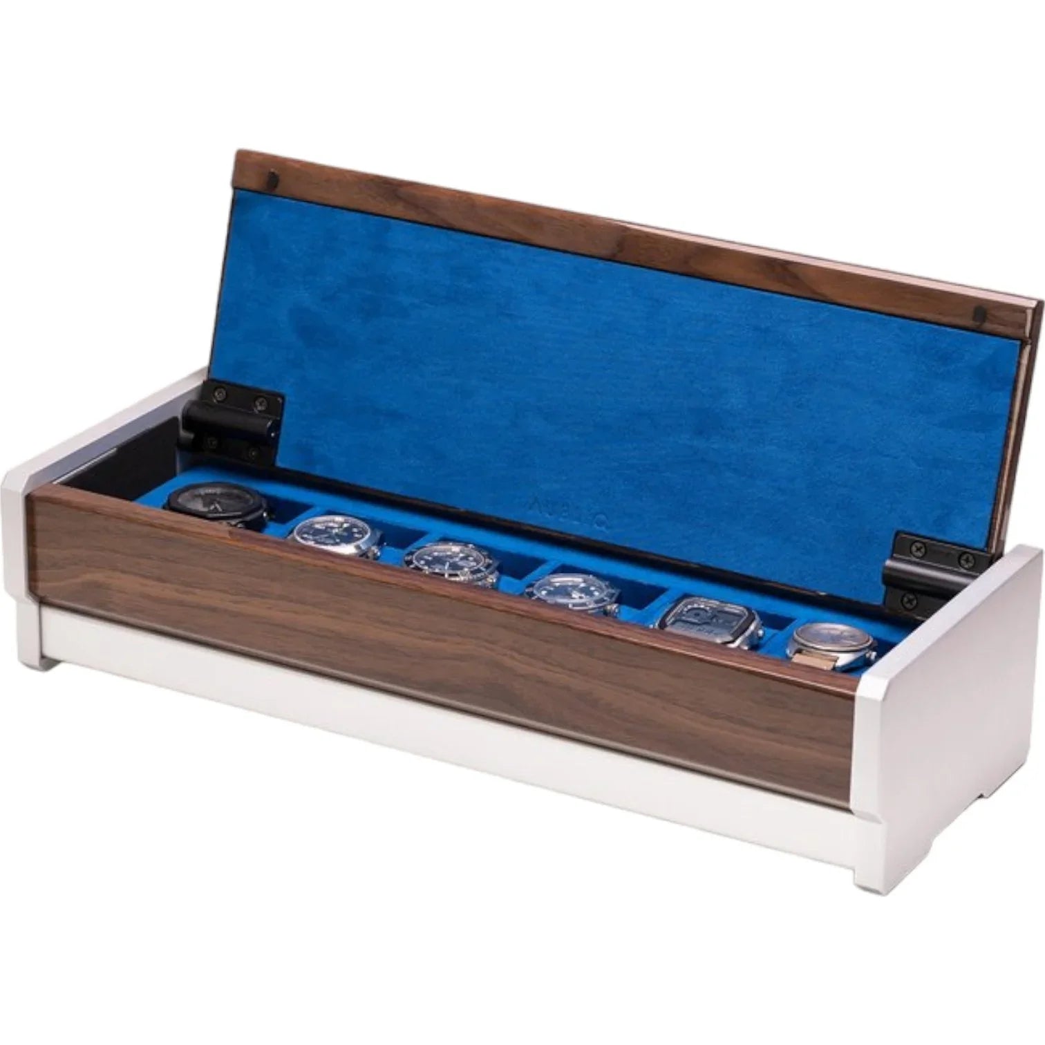 Boîte pour 6 montres en aluminium et placage de noyer - AUBLIQ - coffret montres