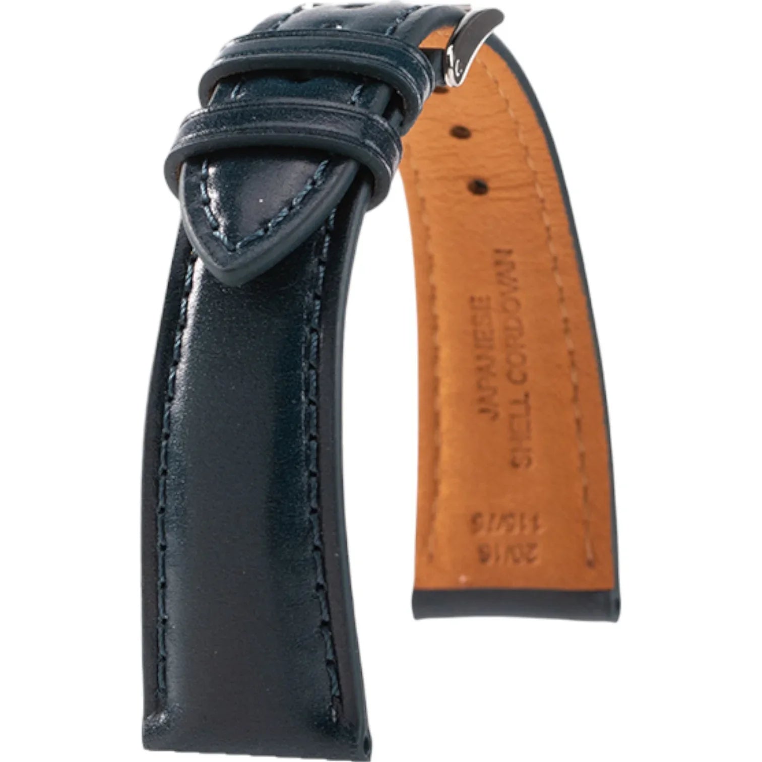 Bracelet en cuir Shell Cordovan – KronoKeeper – Bleu pétrole - détail