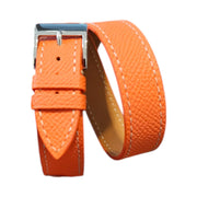 Bracelet double tour en cuir de veau Epsom - Lic Leather - orange - accessoire montre