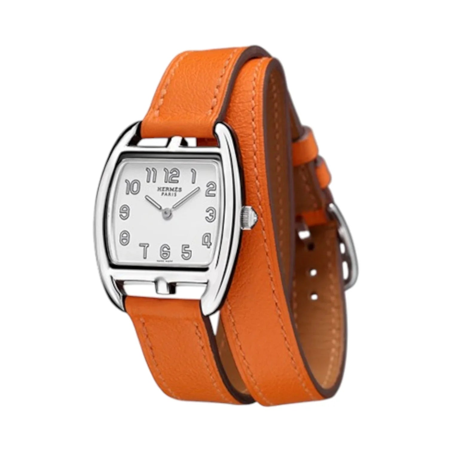 Bracelet double tour en cuir de veau Epsom - Lic Leather - orange - détail