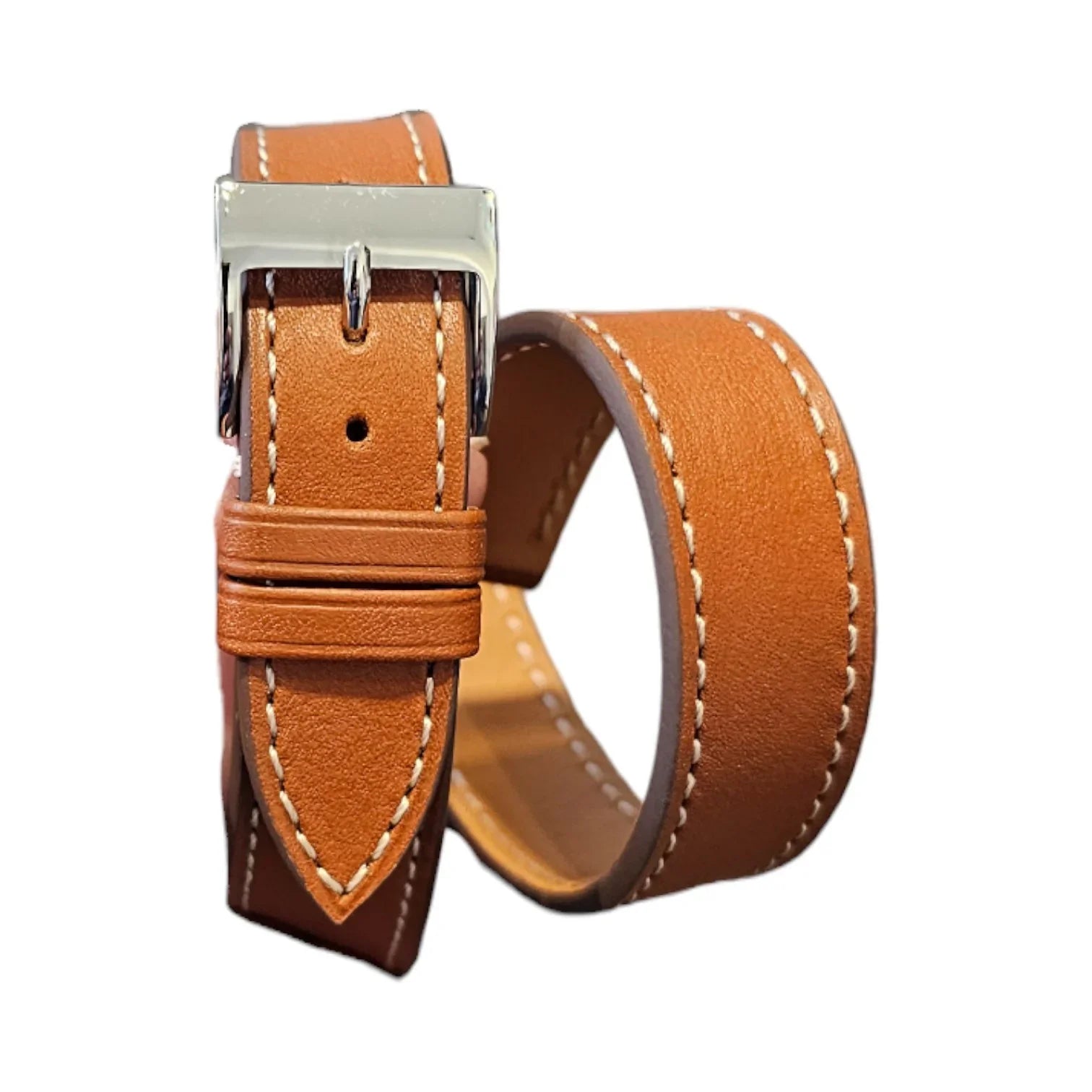 Bracelet Double Tour en cuir de veau Baranil - LIC Leather - Cognac - accessoire montre