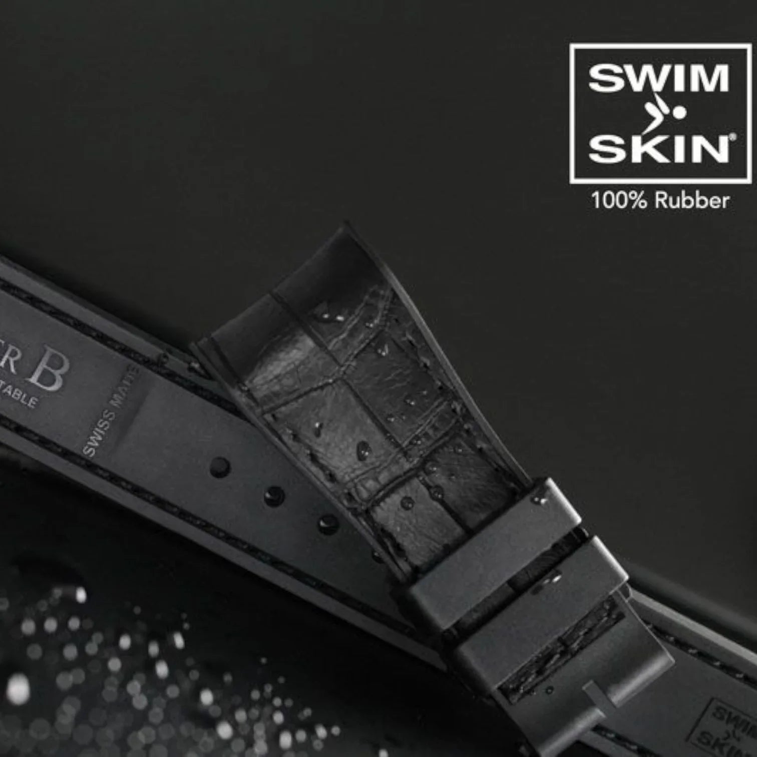 Bracelet en caoutchouc – Alligator SwimSkin SK43 – Rubber B – Noir de jais - détail